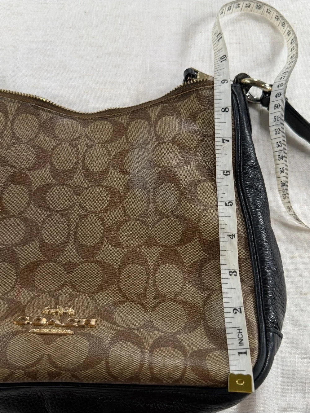 Coach Brown Signature Canvas Crossbody with Black Trim and Gold Hardware